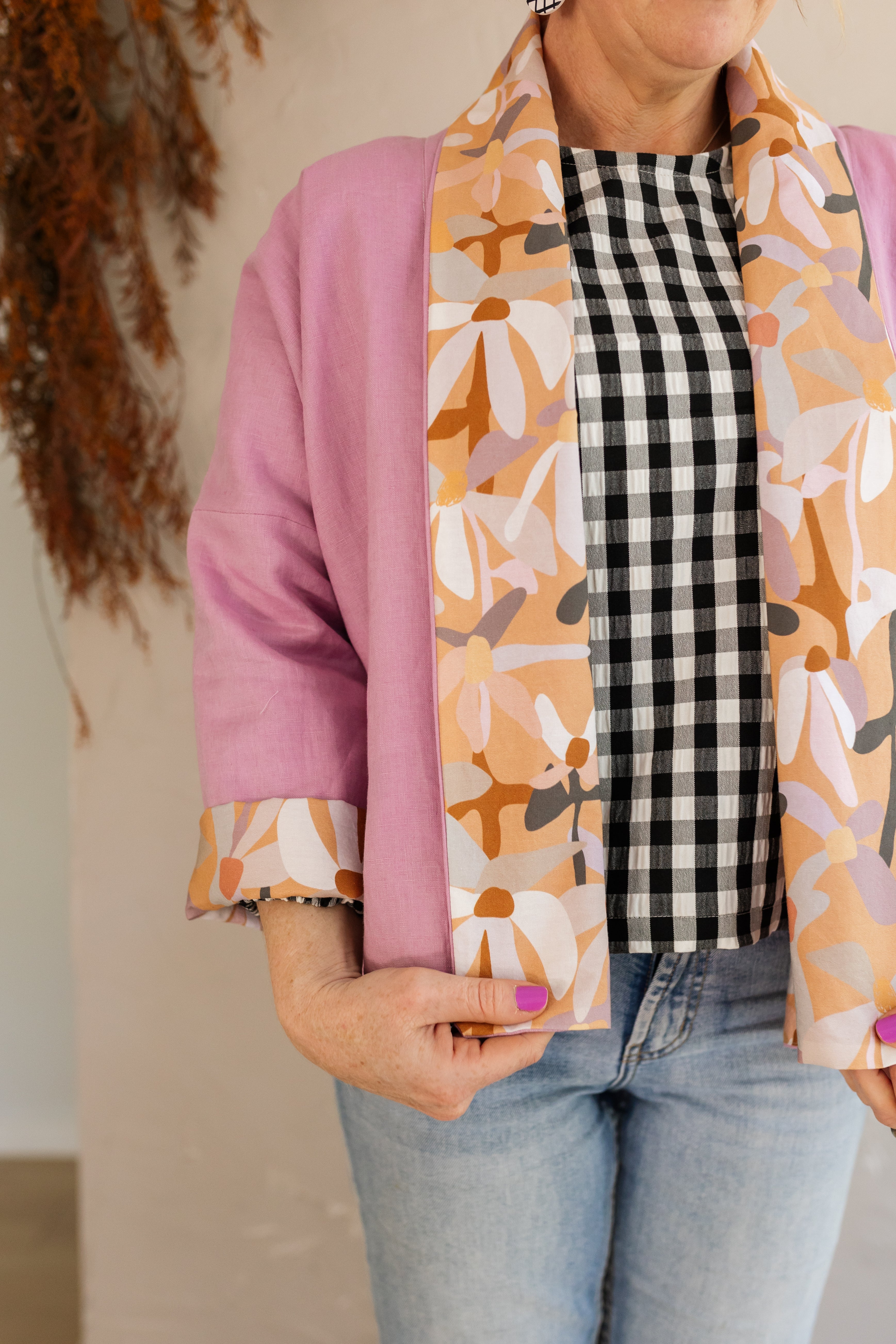 Reversible Linen Jacket - Fuscia